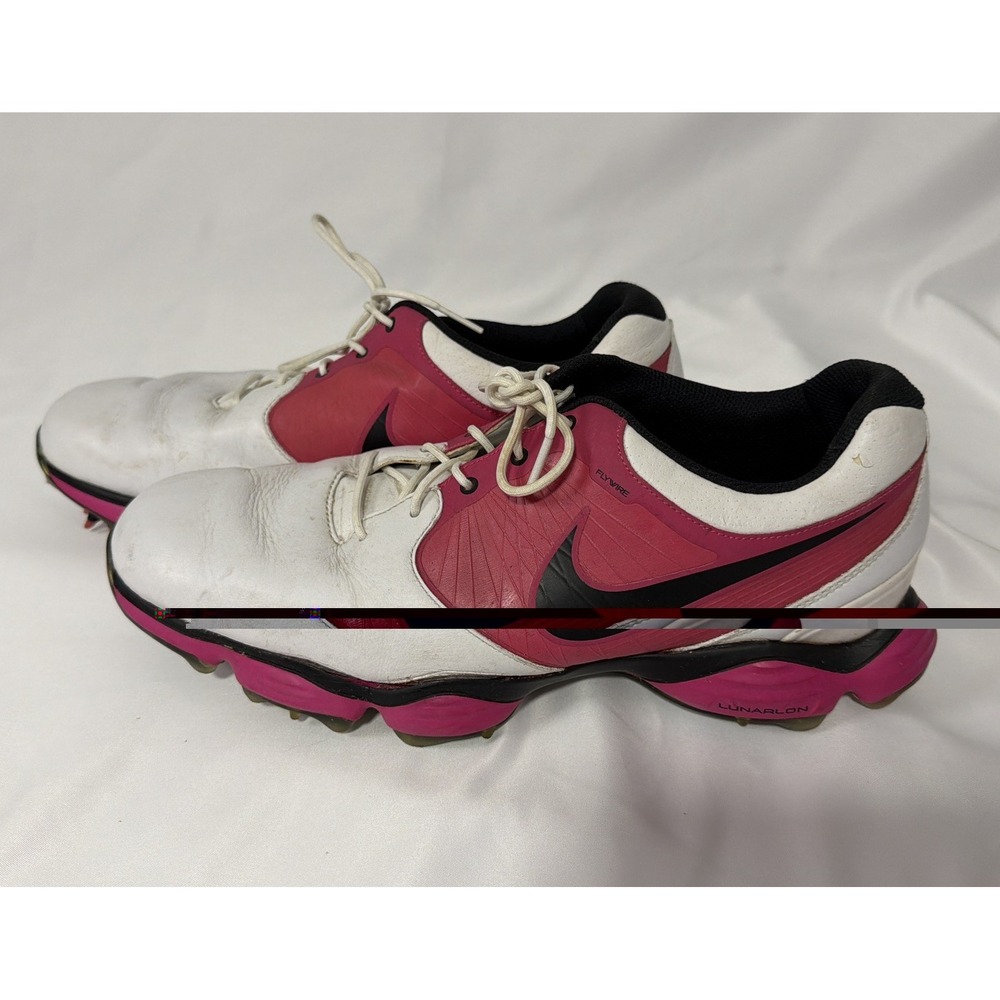 Nike Lunarlon Golf Shoes 11 Men's White/Hot Pink/Black Fair Condition Cleats